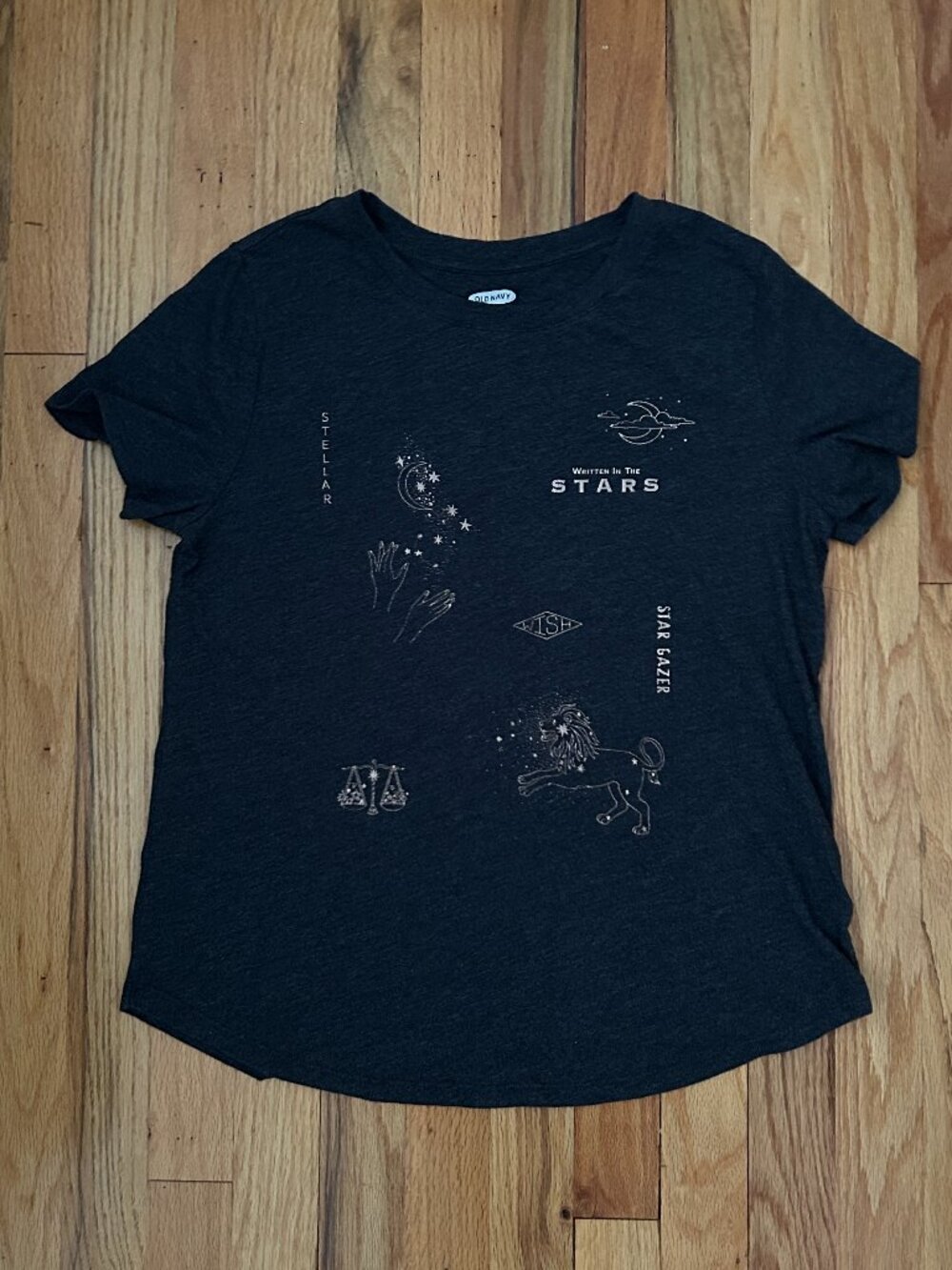 Old Navy Gray Celestial T-Shirt Women's Medium Stars Astrological Baggy Leisure